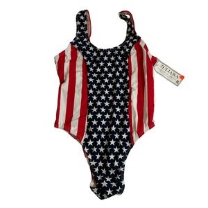 Zuliana VTG American Flag One Piece Swimsuit XL USA Stars Stripes High Cut New
